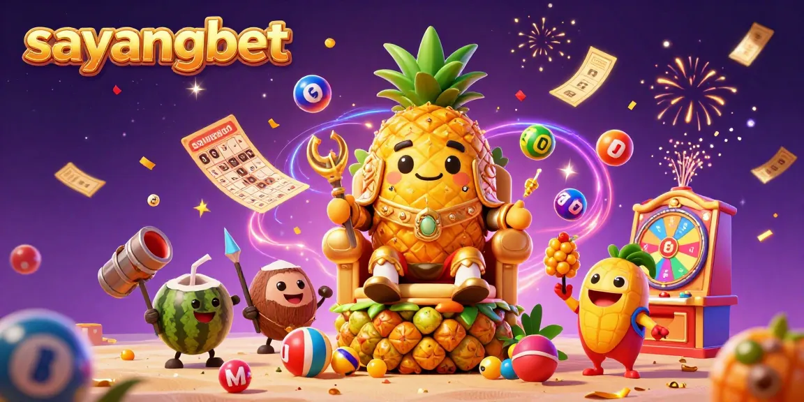 Experience the vibrant excitement of sayangbet with the golden pineapple king at a dynamic beach casino scene.