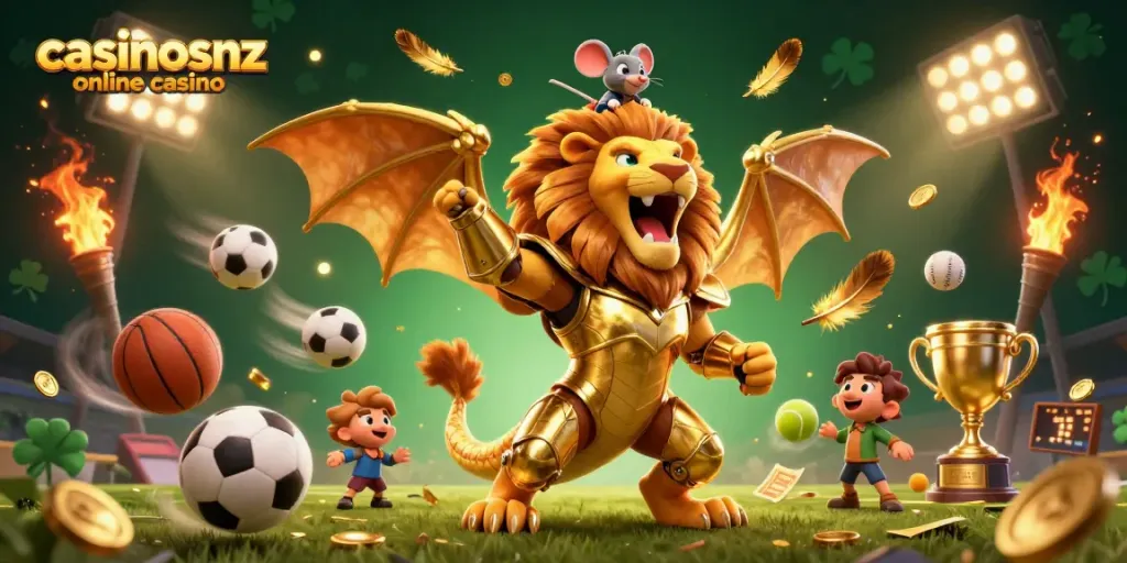 Engage with the thrilling casinosnz online casino scene featuring dynamic sports elements and a roaring chimera.