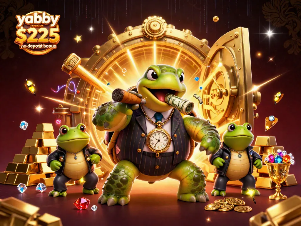 Enjoy the yabby casino $225 no deposit bonus with vibrant 3D casino elements and characters in action.