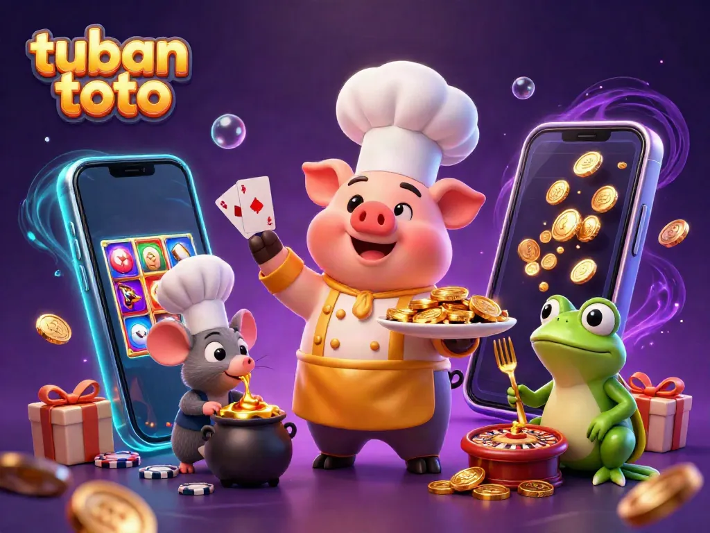 Tuban Toto highlights unique gold coin culinary experience in vibrant casino-themed illustration.