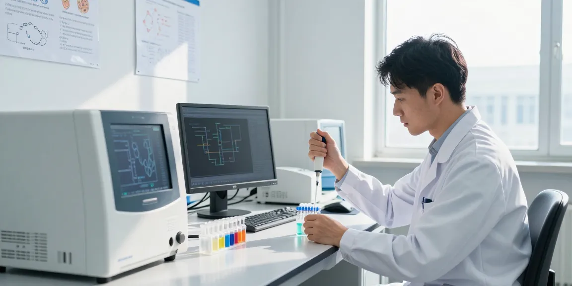 Researcher analyzing derek peptides in a modern laboratory setting.