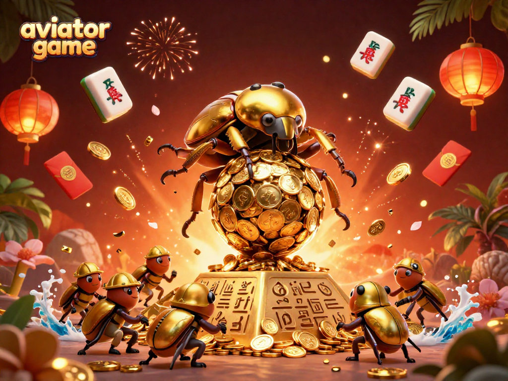 Experience the excitement of the aviator game in a lively 3D casino scene with golden coins and festive decorations.