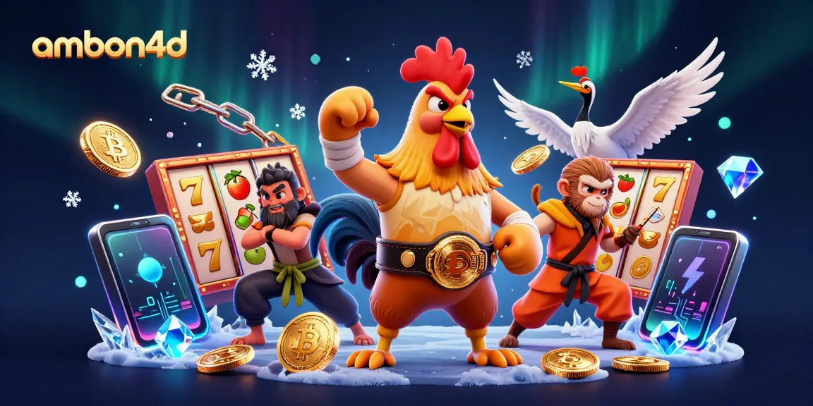 Experience the thrill of ambon4d with Muay Thai rooster and crypto elements in this vibrant casino scene.