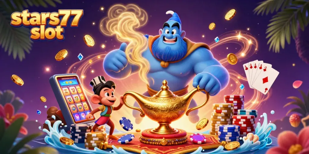 Menghasilkan pengalaman bermain terbaik dengan stars77 slot dalam ilustrasi 3D yang penuh warna dan detail.