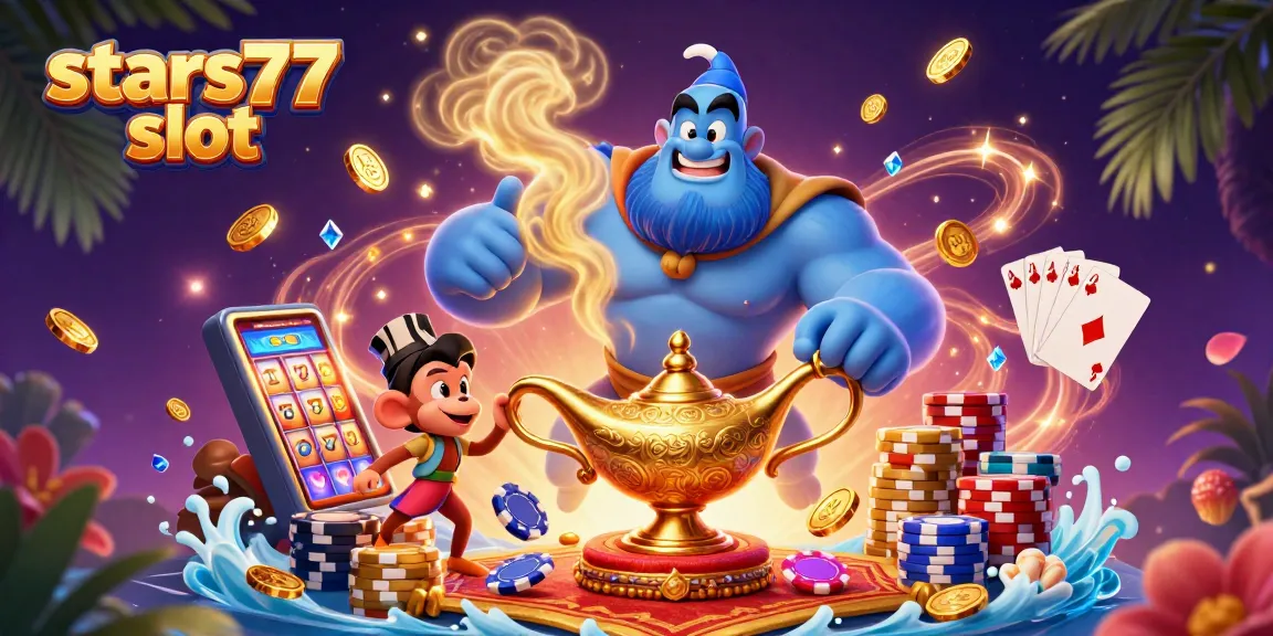 Menghasilkan pengalaman bermain terbaik dengan stars77 slot dalam ilustrasi 3D yang penuh warna dan detail.