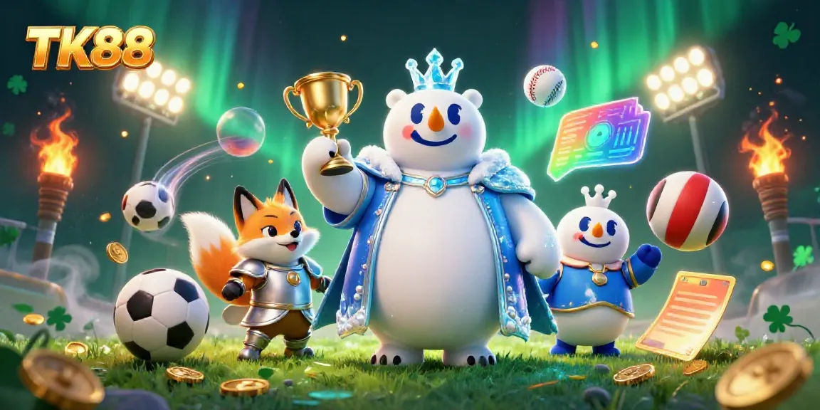 Bet on TK88 with the polar bear king and snow fox in a dynamic gambling scene.
