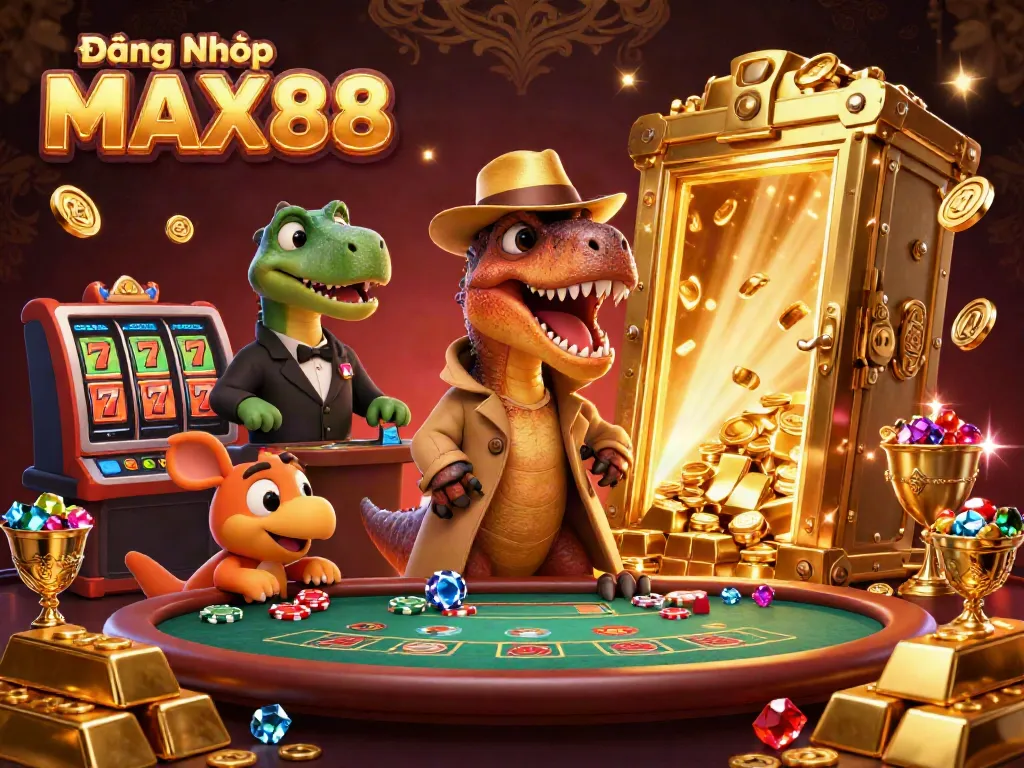 Join the fun with Đăng Nhập MAX88 at a thrilling blackjack table featuring colorful characters and exciting gaming elements.