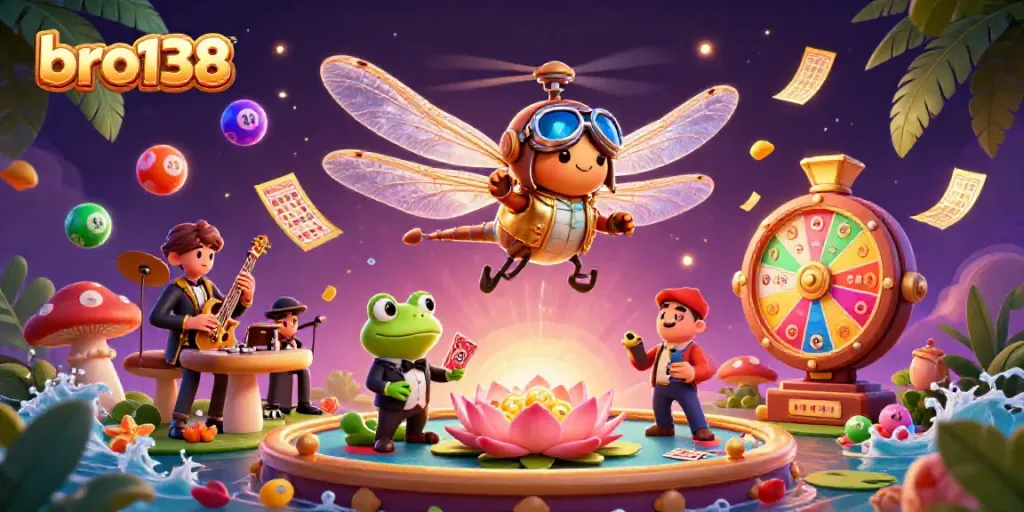 Experience exciting gaming action with bro138 as a dragonfly pilot and a frog croupier bring the casino to life.