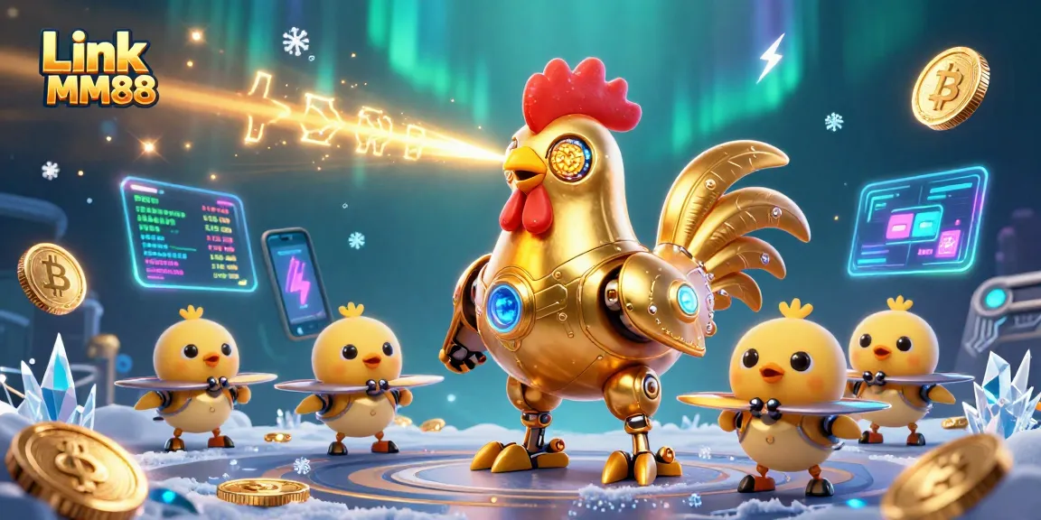 Engage with Link MM88 for thrilling casino adventures featuring a golden rooster and playful drones.