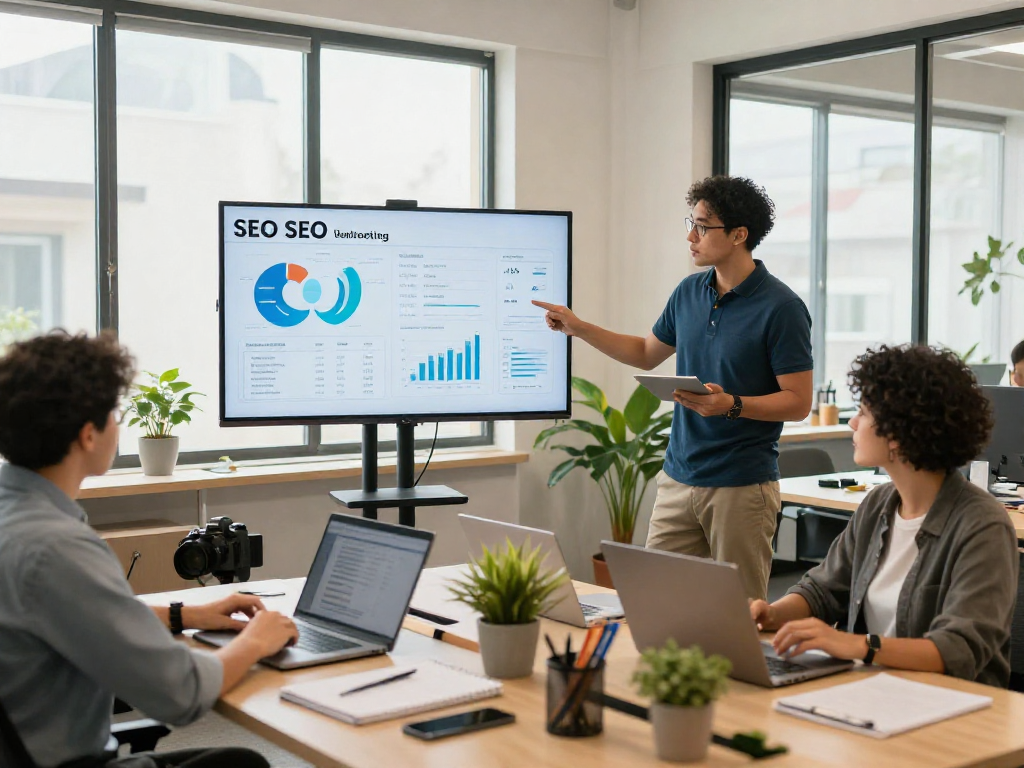 Engaged team in a dynamic marketing office, illustrating the impact of an Orange County SEO company on home-service businesses.