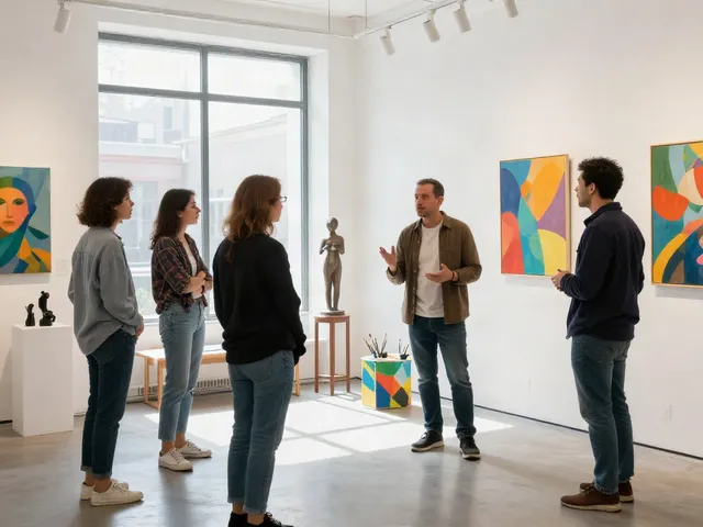 Bruce Bailey Toronto engaging with artists in a contemporary art gallery, showcasing creativity and collaboration.