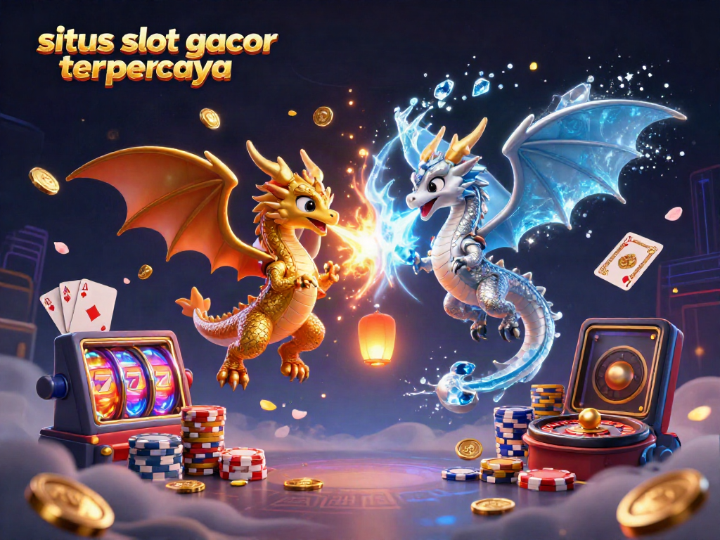 Experience the thrill of situs slot gacor terpercaya with dynamic dragons and dazzling casino elements in a vibrant 3D scene.