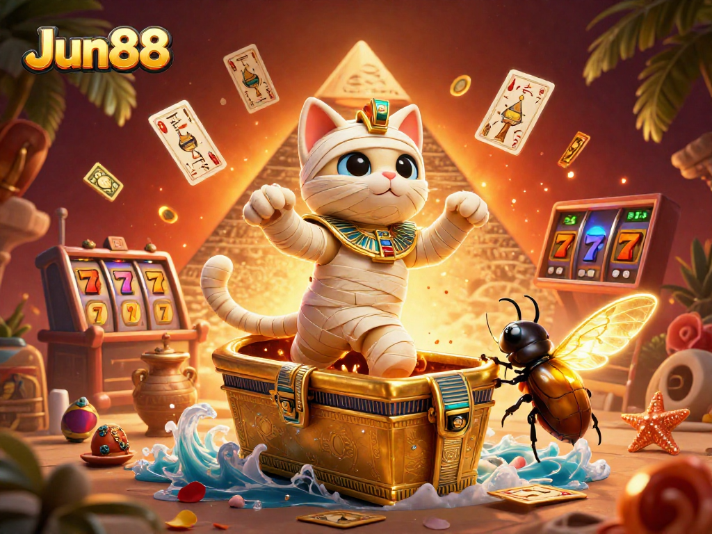 Experience the lively casino atmosphere with Jun88, immortalized by a dynamic, vibrant 3D illustration.