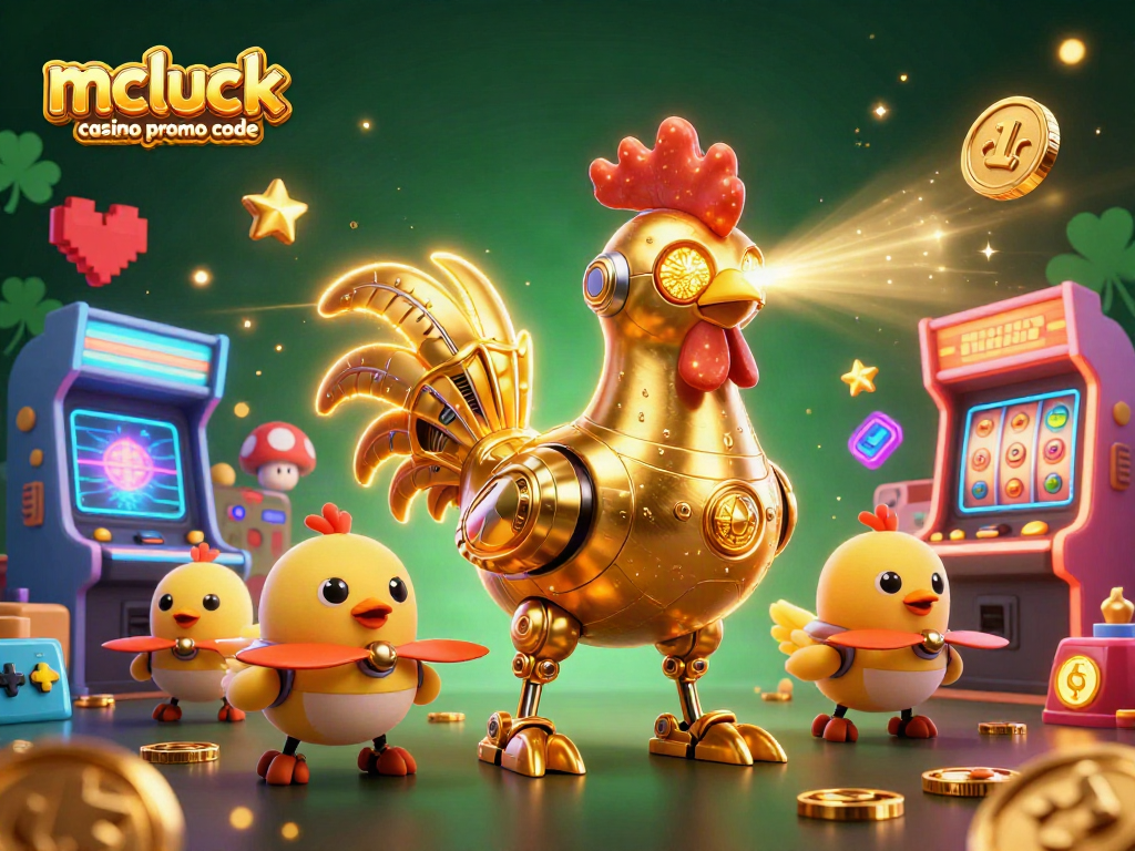 Use the mcluck casino promo code to unlock thrilling gaming adventures with a golden rooster mascot.