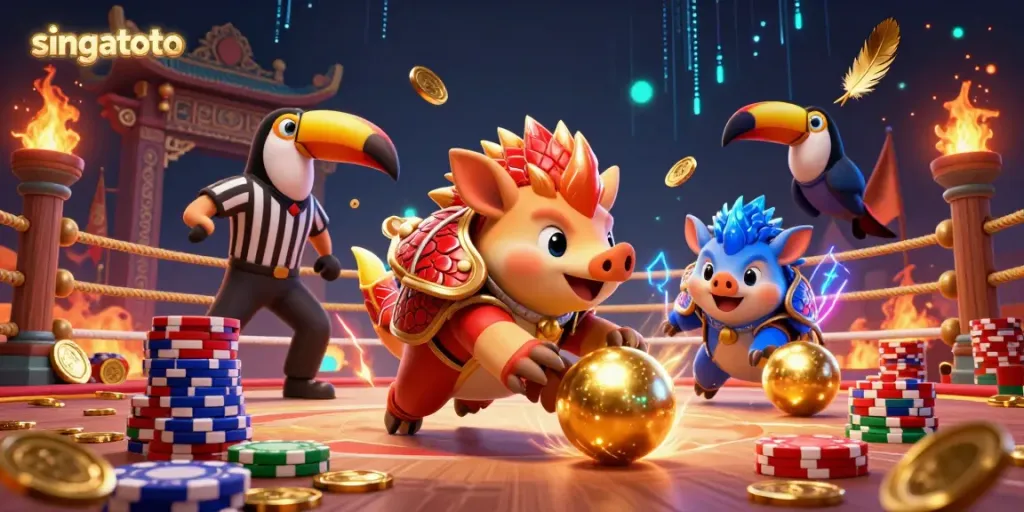 Join the excitement in singatoto as two rival pangolins compete in a dynamic casino showdown.