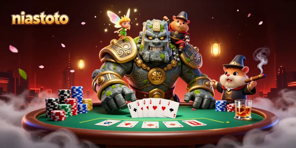Experience seamless gameplay with niastoto, featuring a magical scene with characters from a vibrant casino world.