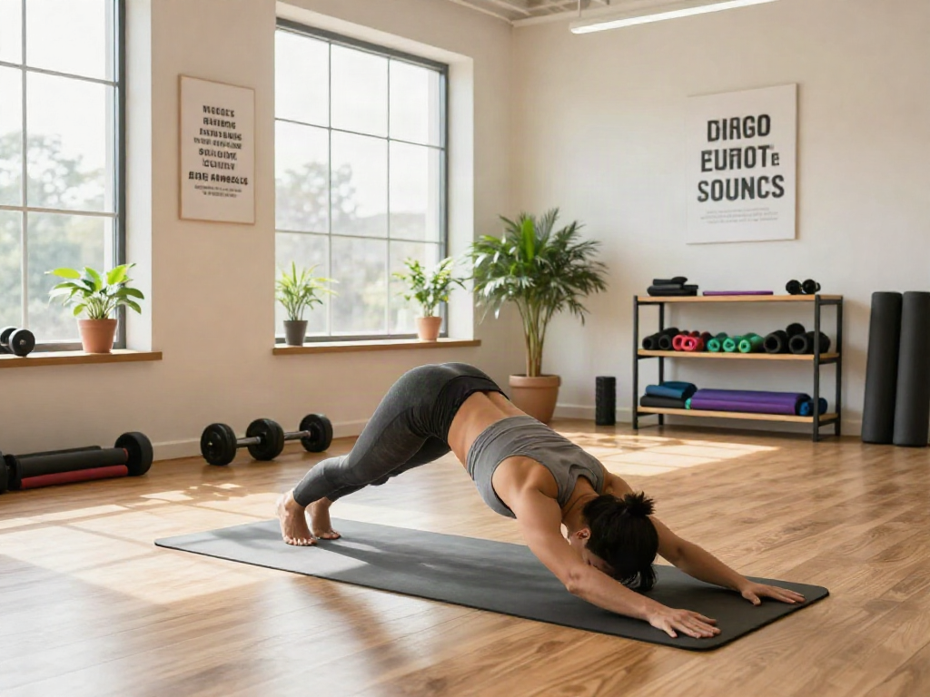 Fit individual practicing MOTS c 40mg wellness stretches in a bright studio.
